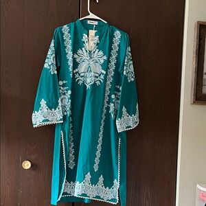 Ideas Pret teal patterned Pakistani Kurti. Size Small. NWT